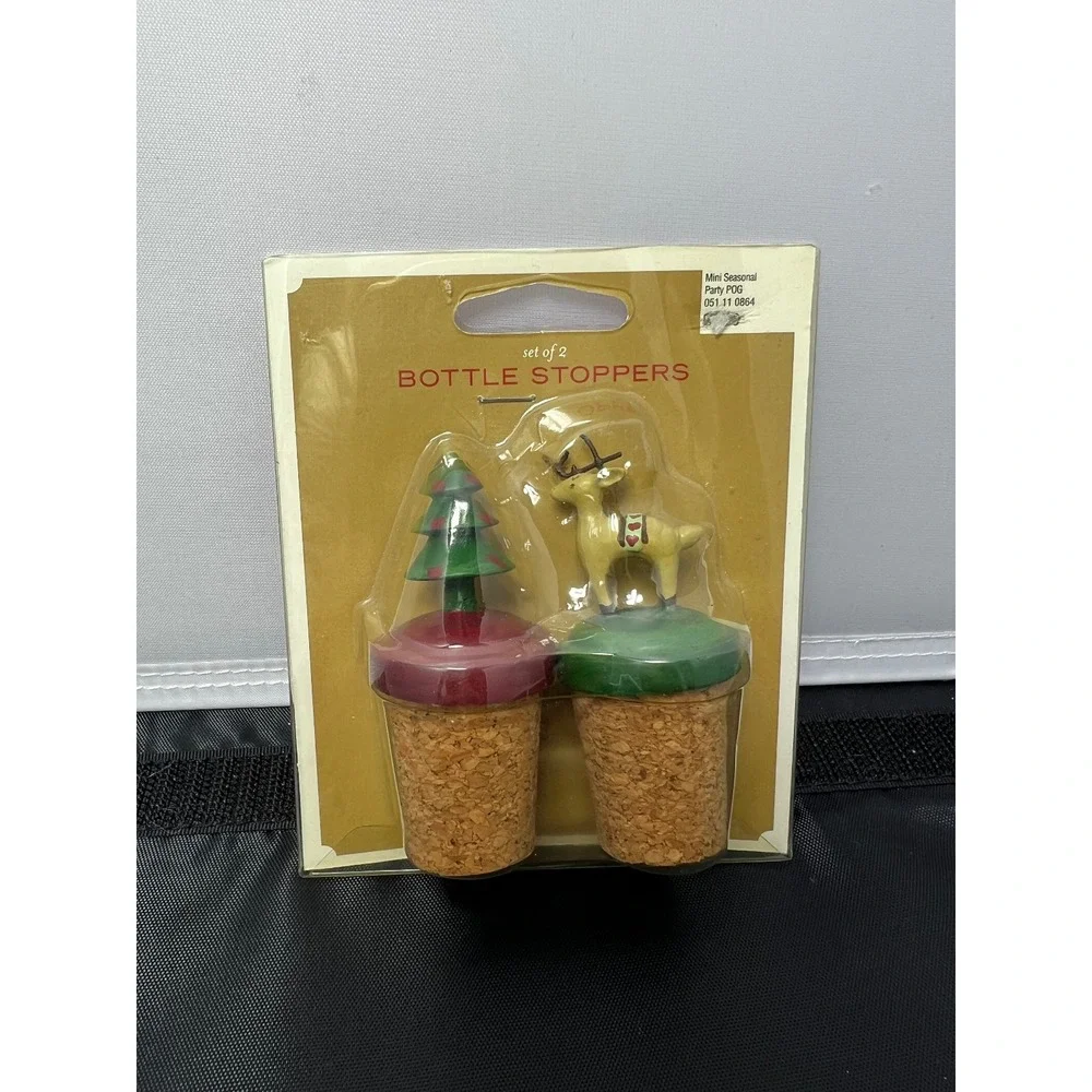 Seasonal‎ Bottle Stoppers Set of 2 Christmas Tree Reindeer Cork New